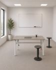 Zit zit slinger verstelbaar duo werkplek. wit frame, houten bladen, slinger verstelbaar in hoogte, ergonomisch bureau, moderne kantoorinrichting
