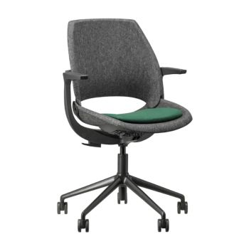 Circulaire bureaustoel met grijze PET-stoffering en gekleurd zitkussen