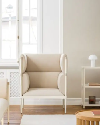 MDD Stilt stoel, fauteuil, hoge stoel, hoge fauteil, beige stoel