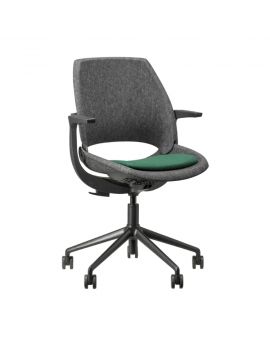Circulaire bureaustoel met grijze PET-stoffering en gekleurd zitkussen