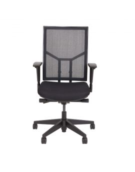Zwarte ergonomische bureaustoel met EN-1335 normering. Met mesh rug en gestoffeerde zitting