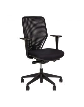 Ergonomische bureaustoel met NEN-1335 normering. Zwarte netbespannen rugleuning en gestoffeerde zitting. Met kunststof onderstel
