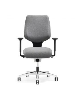 Moderne bureaustoel met grijze stoffen bekleding en aluminium gepolijst onderstel