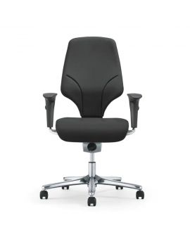 Luxe design bureaustoel met donkergrijze bekleding en aluminium gepolijst kruisvoet