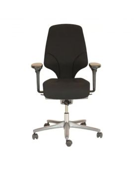 Luxe design bureaustoel met donkere stoffering en metallic mechaniek