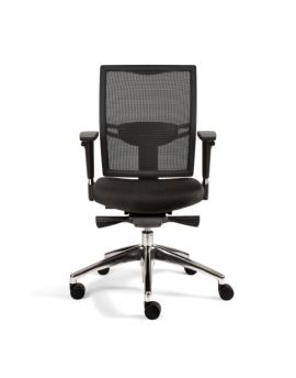 Daily Office zwarte bureaustoel met netbespannen rugleuning en gestoffeerde zitting. Met aluminium gepolijst onderstel