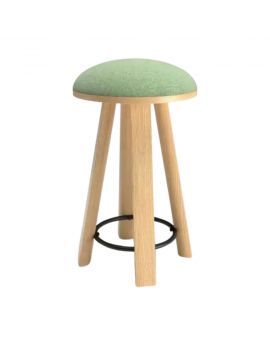 Buzzimilk kruk, design kruk, tweedehands, houten kruk, groen zitkussen