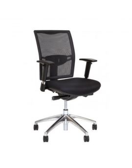 Daily Office tweedehands bureaustoel met zwarte netweave rug en gestoffeerde zitting. Met aluminium gepolijst onderstel