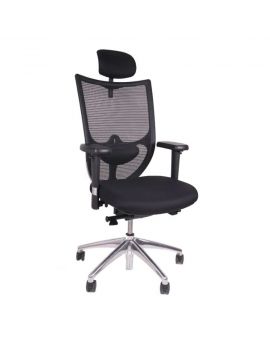 Daily Office ergonomische bureaustoel met NPR-normering, hoge rug en hoofdsteun. Met netwave rug en gestoffeerde zitting. Met aluminium onderstel