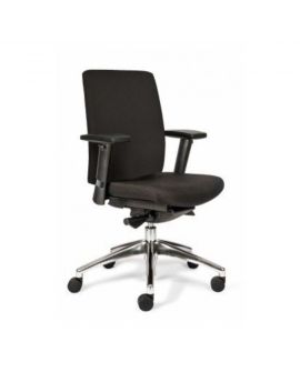 Zwarte bureaustoel met gestoffeerde bekleding en aluminium gepolijst onderstel