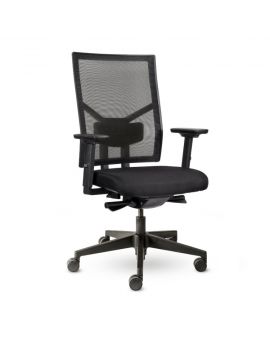 Ergonomische bureaustoel met NEN-EN normering. Met zwarte netbespannen design rug en gestoffeerde zitting. Met kunststof onderstel