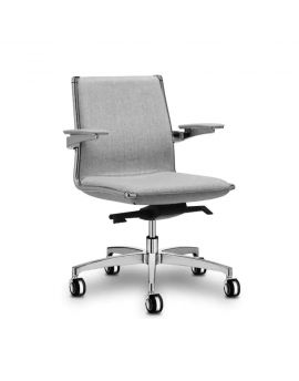 Luxe design bureaustoel met grijze bekleding en aluminium gepolijst onderstel. Met lage rug