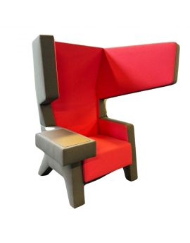 EarChair Prooff, akoestische fauteuil, ontvangstmeubilair, tweedehands, grijze stoel, roze