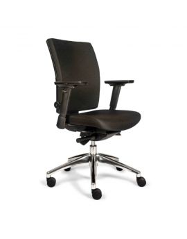 Ergonomische bureaustoel met zwarte bekleding en aluminium gepolijst onderstel