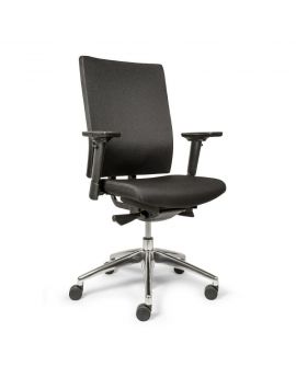 Zwarte gestoffeerde ergonomische bureaustoel van Adam Cradle Erron ergo premium, aluminium onderstel, perfect in elke kantoorinrichting - zij