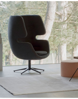 Softline Moai Swivel fauteuil, blauw, akoestische stoel, zwart onderstel, draaibare stoel