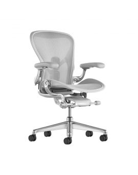 Herman Miller ergonomische bureaustoel met grijze bekleding en aluminium gepolijst onderstel