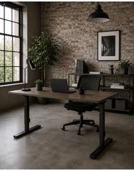 Oliver Click bureau, in hoogte verstelbaar door drukknop, wit onderstel met houten blad, ergonomisch zit bureau, goedkoop bureau, kantoorinrichting