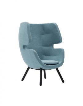 Softline Moai Lounge, zwarte houten poten, blauw, akoestische stoel