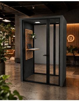 Moduplus hybride belcel, akoestische belcel, telefooncel, akoestisch kantoor, akoestiek, vergaderen, modulair