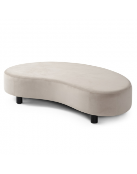 Nubi Hocker, beige half ronde bankje, zwarte houten pootjes, verlourse stoffering, stijlvolle ontvangstruimte, 