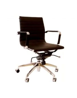 Design bureaustoel met bruine bekleding en verchroomd aluminium voetkruis