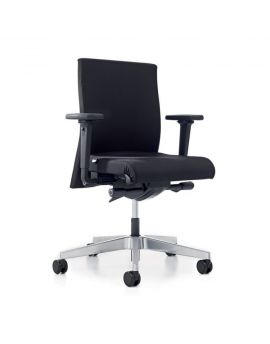 Moderne ergonomische bureaustoel Prosedia Se7en met zwarte stoffering en aluminium onderstel voorkant zijkant
