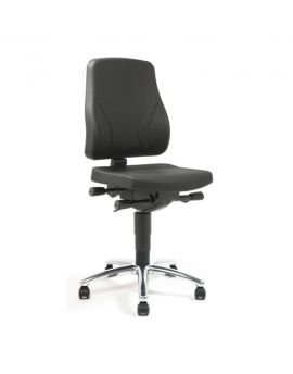 Ergonomische bureaustoel, werkstoel of industriestoel Se7en 9633 met zwart lederen bekleding en aluminium onderstel, zijkant