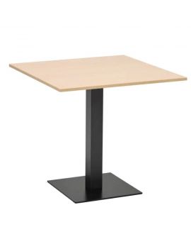 Vierkante tafel, houten blad, zwart onderstel